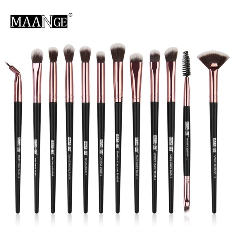 Maange 12 pcs Professional makeup Brush set black Golden
