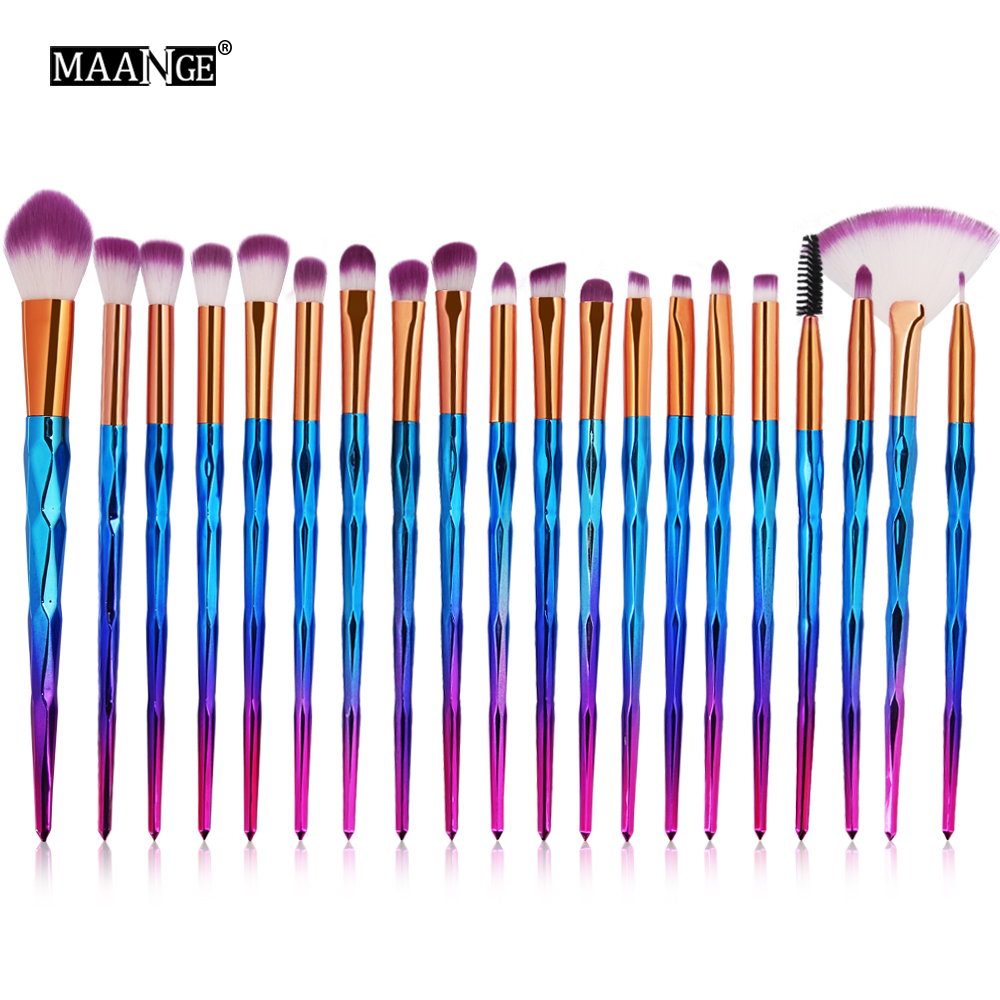 Maange 20pcs Blue Diamond Makeup Brush Set Blue